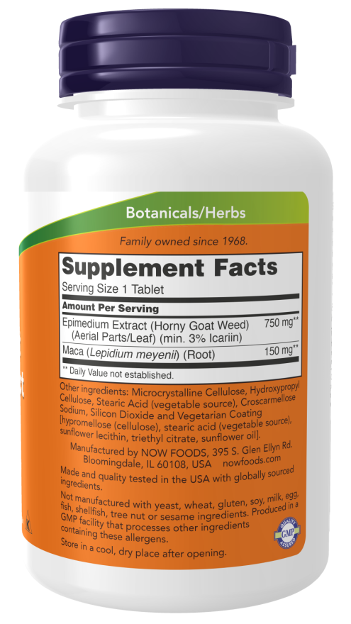NOW FOODS, HORNY GOAT WEED, 750 mg, 90 TABLETS