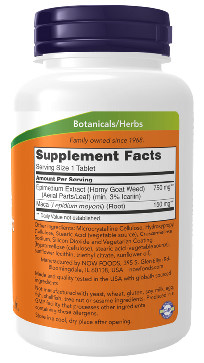 NOW FOODS, HORNY GOAT WEED, 750 mg, 90 TABLETS