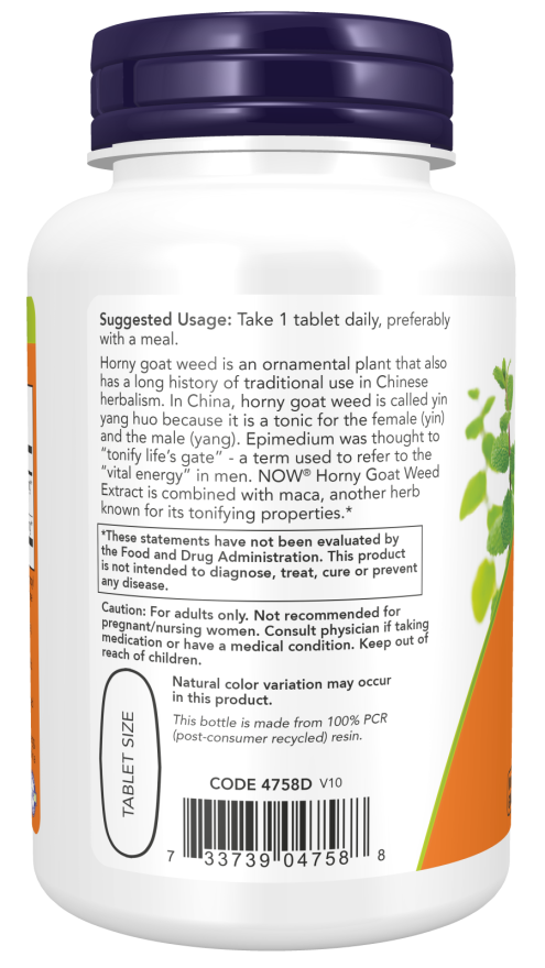 NOW FOODS, HORNY GOAT WEED, 750 mg, 90 TABLETS