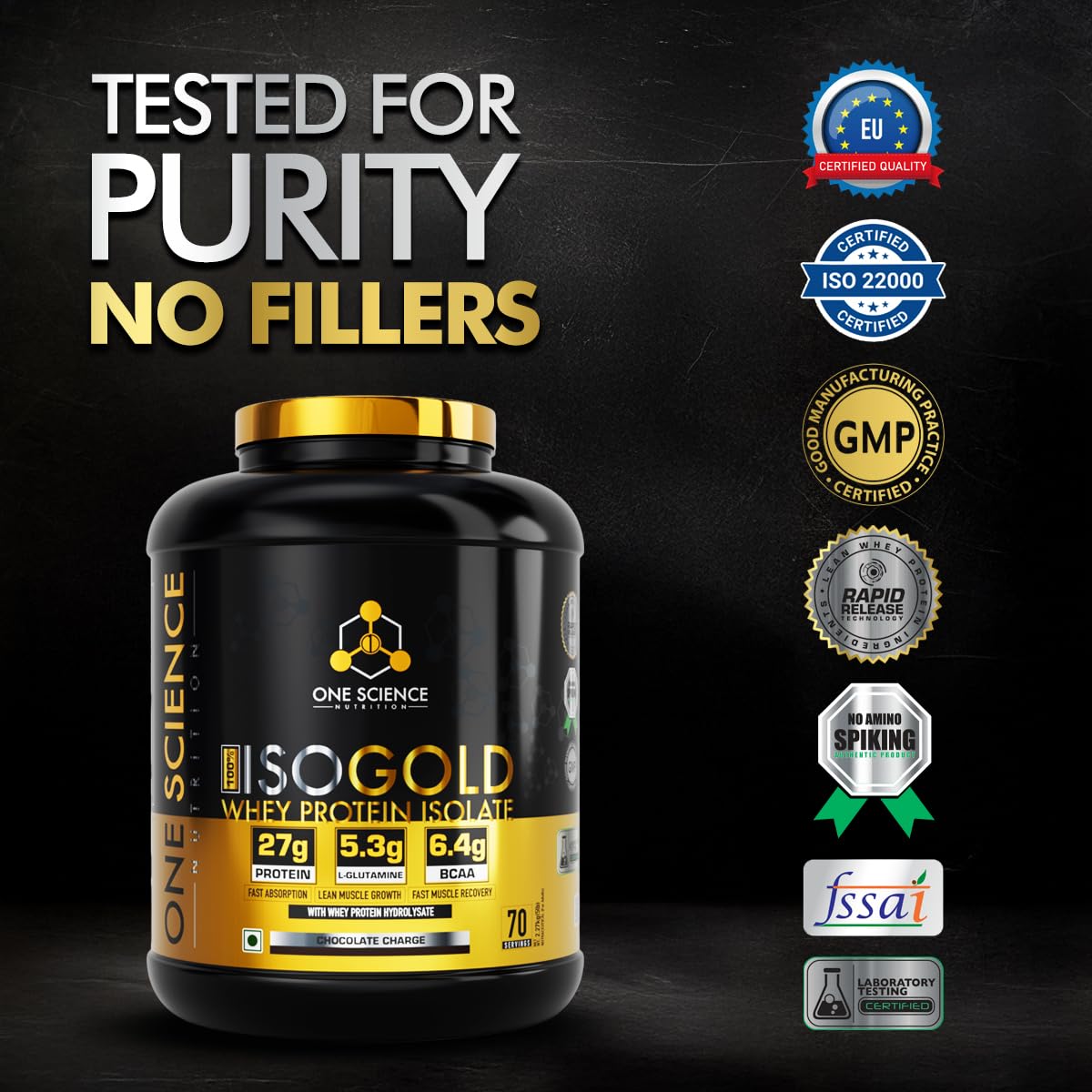 One Science Nutrition ISO Gold Whey Protein Isolate | Chocolate Charge | 5lbs | 70 Servings