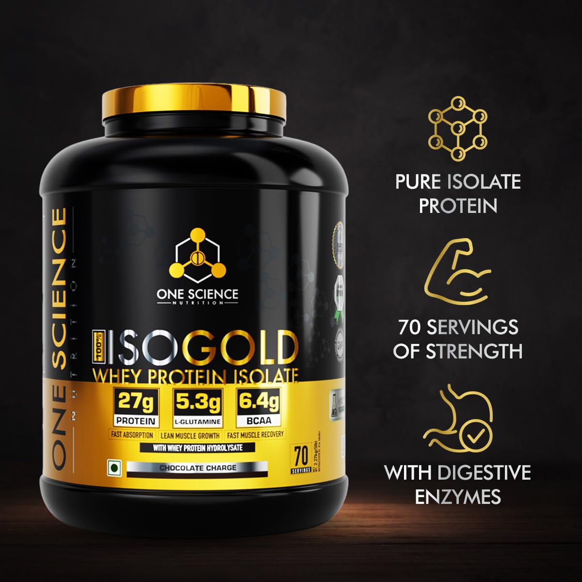 One Science Nutrition ISO Gold Whey Protein Isolate | Chocolate Charge | 5lbs | 70 Servings