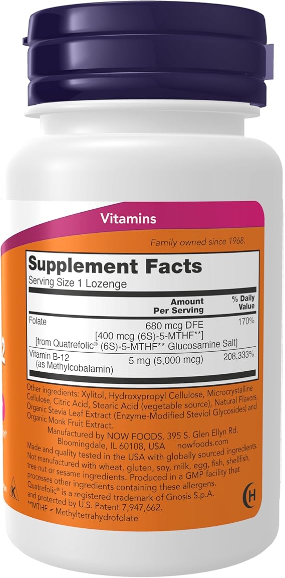 NOW Foods Supplements, Methyl B-12 (Methylcobalamin) 5,000 mcg, 60 Lozenges