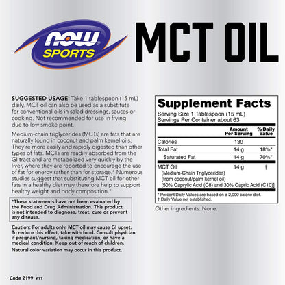 Now Foods MCT Oil Liquid (Soy Free, Non-GMO, Gluten Free, Corn Free, Dairy Free, Egg Free, Hexane Free, Keto Friendly, Kosher) - 946ml (Unflavoured)