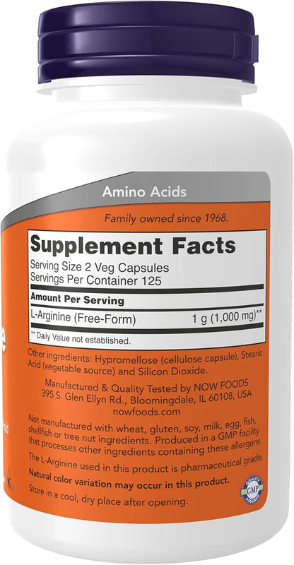 NOW Foods Supplements, L-Arginine 500 mg, 250 Veg Capsules