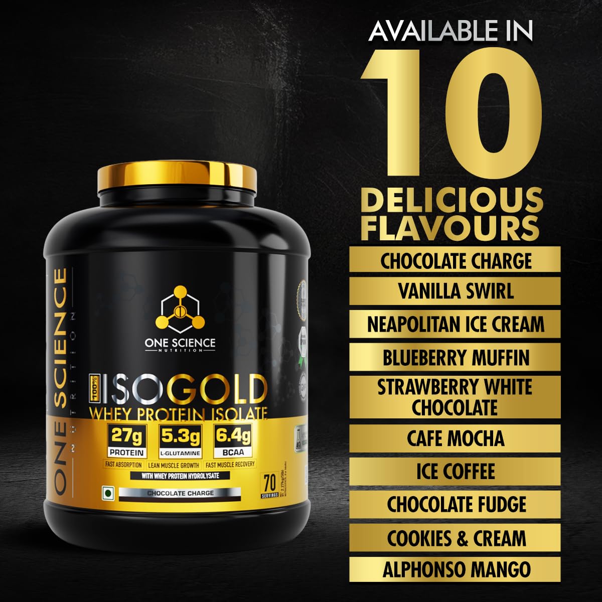 One Science Nutrition ISO Gold Whey Protein Isolate | Chocolate Charge | 5lbs | 70 Servings