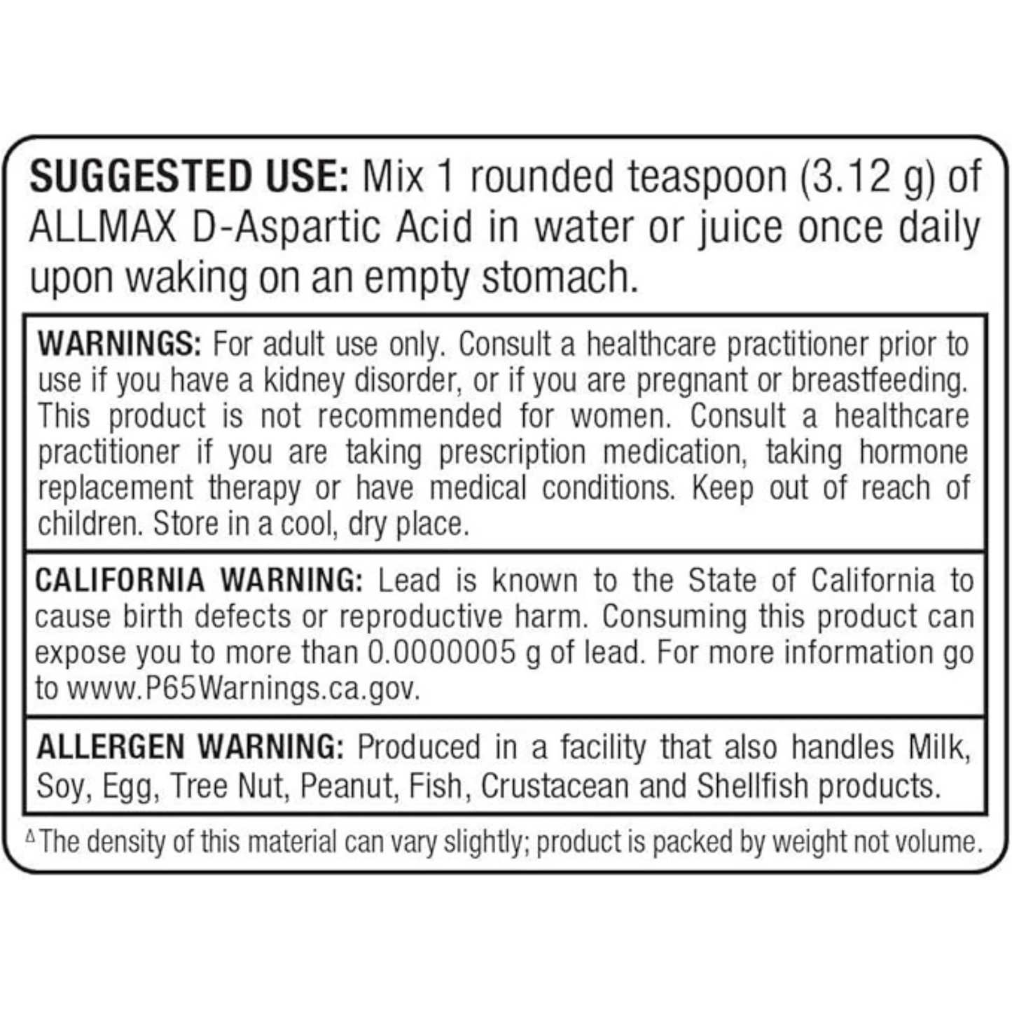 ALLMAX Nutrition, D-Aspartic Acid, 3.53 oz (100 g) powder