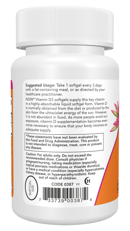 NOW FOODS Vitamin D3 10,000 IU - 120 Softgels