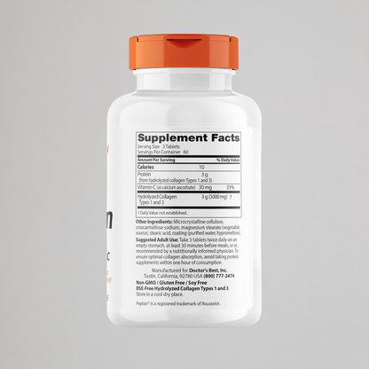 Doctor's Best Collagen Types 1 & 3 with Peptan, Non-GMO, Gluten Free, Soy Free, Supports Hair, Skin, Nails, Tendons & Bones, 1000 mg, 180 Tablets