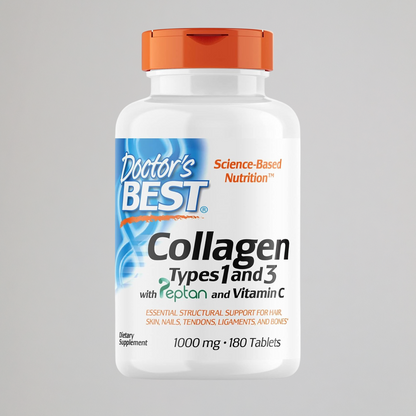 Doctor's Best Collagen Types 1 & 3 with Peptan, Non-GMO, Gluten Free, Soy Free, Supports Hair, Skin, Nails, Tendons & Bones, 1000 mg, 180 Tablets