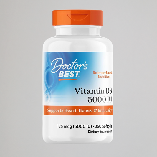 Doctor's Best Vitamin D3 5,000 IU for Healthy Bones, Teeth, Heart and Immune Support, Non-GMO, Gluten-Free, Soy Free, 360 Count (Pack of 1)