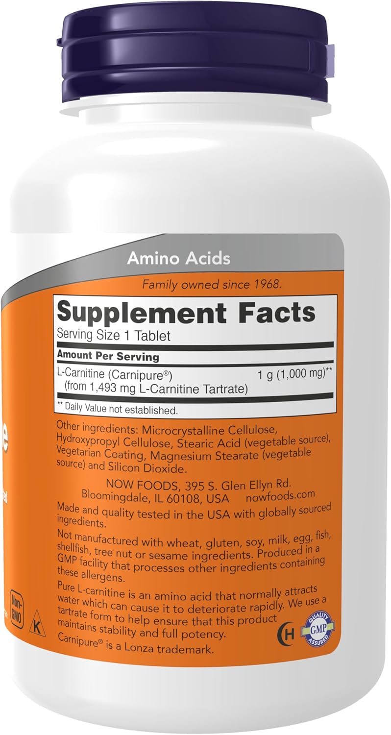 NOW Foods Supplements, L-Carnitine 1,000 mg, 100 Tablets
