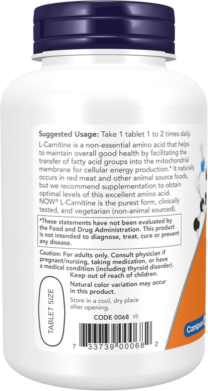 NOW Foods Supplements, L-Carnitine 1,000 mg, 100 Tablets
