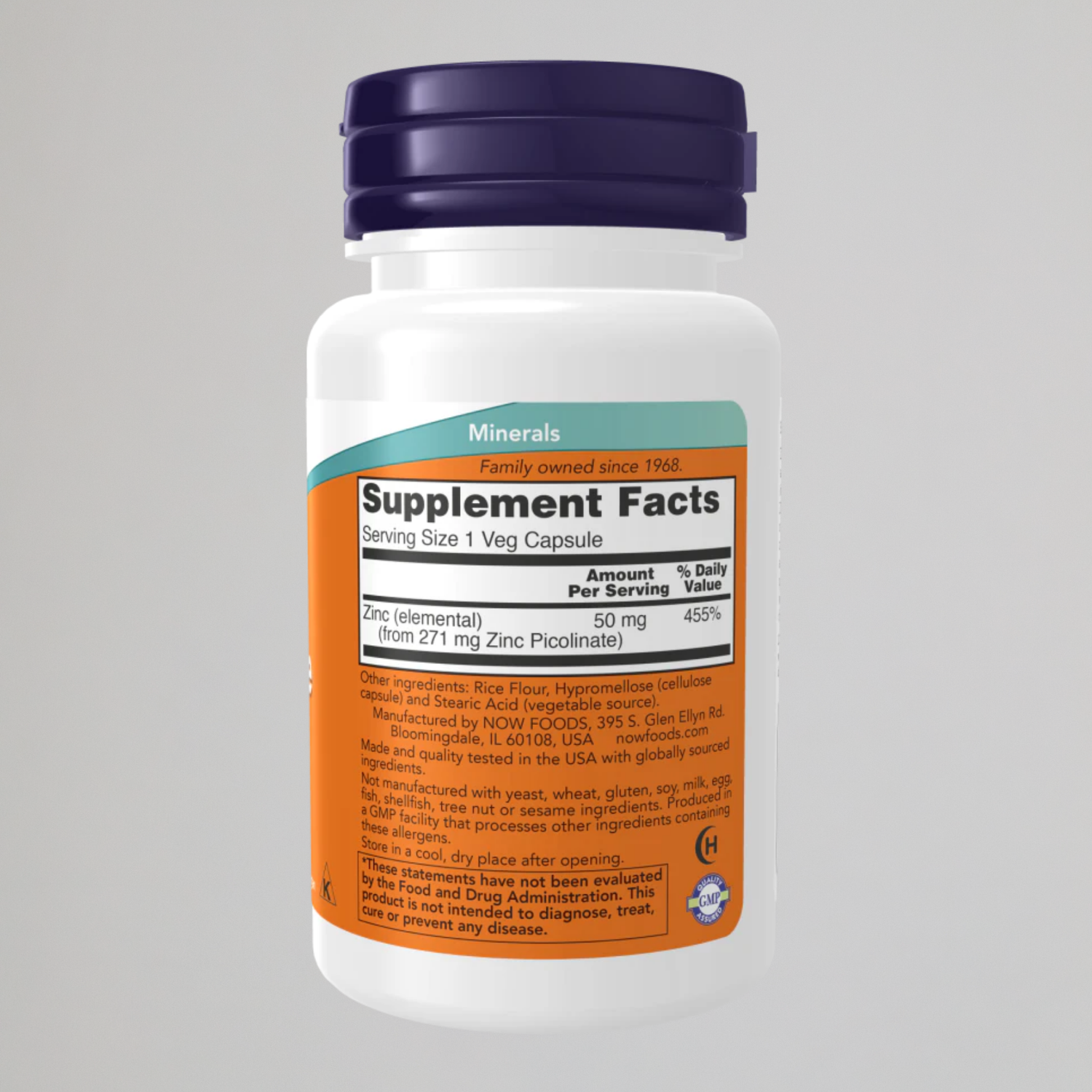 NOW FOODS ZINC PICOLINATE 50 mg, 60 VEG CAPSULES