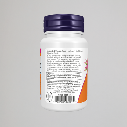 NOW FOODS, Vitamin D-3 400 IU , 180 Softgels