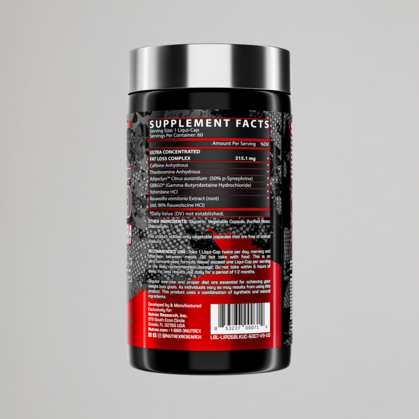 NUTREX, LIPO-6 BLACK UC THE ULTIMATE THERMOGENIC FAT BURNER, 60 CAPS