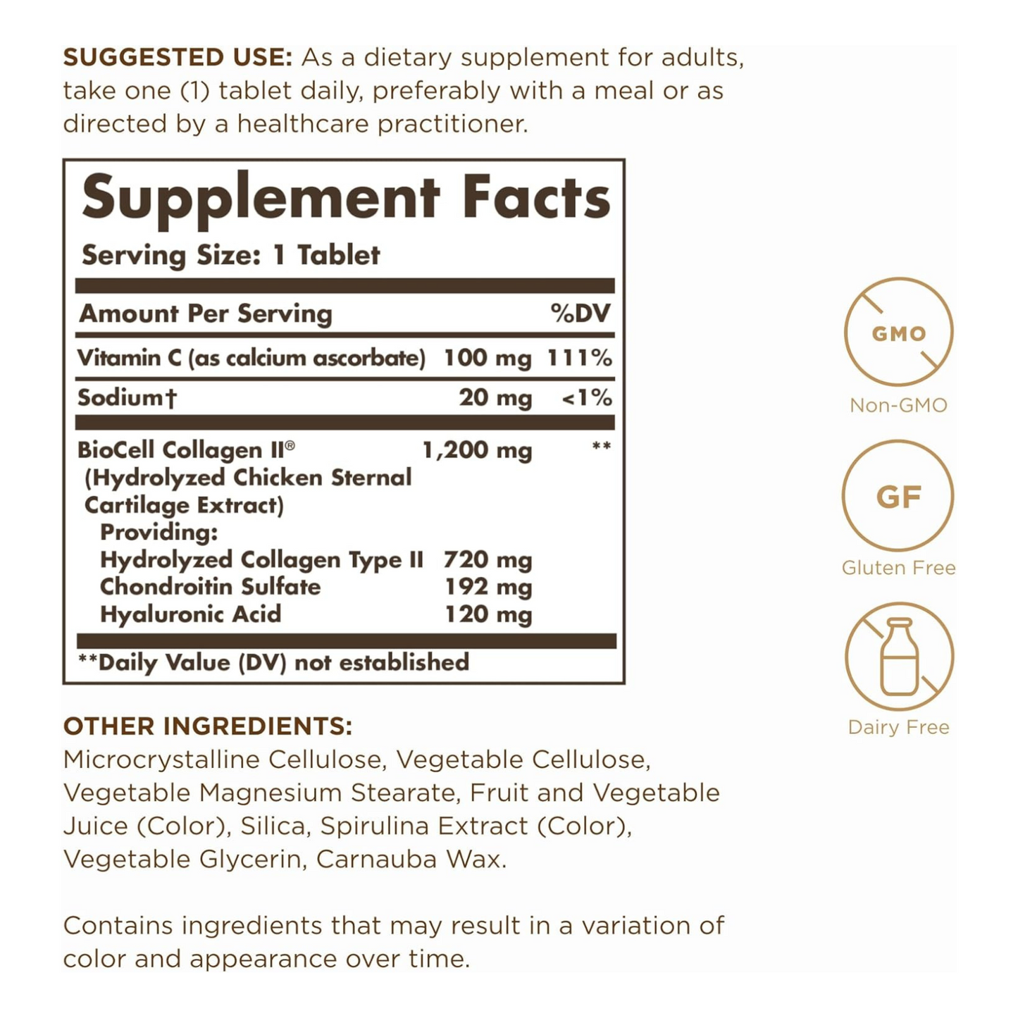 SOLGAR Collagen Hyaluronic Acid Complex - 30 Tablets - with Hydrolyzed Collagen Type 2 & Chondroitin - Non-GMO, Gluten & Dairy Free - 30 Servings