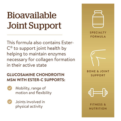 Solgar Extra Strength Glucosamine Chondroitin MSM w/ Ester-C, 180 Tablets - Promotes Healthy Joints, Supports Comfortable Movement & Collagen Formation - Non-GMO, Gluten No, Dairy No - 60 Servings