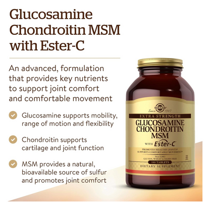 Solgar Extra Strength Glucosamine Chondroitin MSM w/ Ester-C, 180 Tablets - Promotes Healthy Joints, Supports Comfortable Movement & Collagen Formation - Non-GMO, Gluten No, Dairy No - 60 Servings