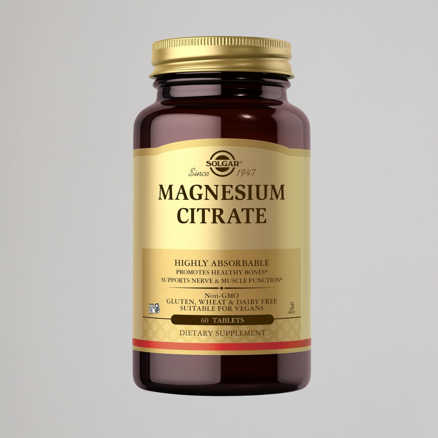 Solgar Magnesium Citrate - 60 Tablets - Promotes Healthy Bones, Supports Nerve & Muscle Function - Highly Absorbable - Non-GMO, Vegan, Gluten Free, Kosher - 30 Servings