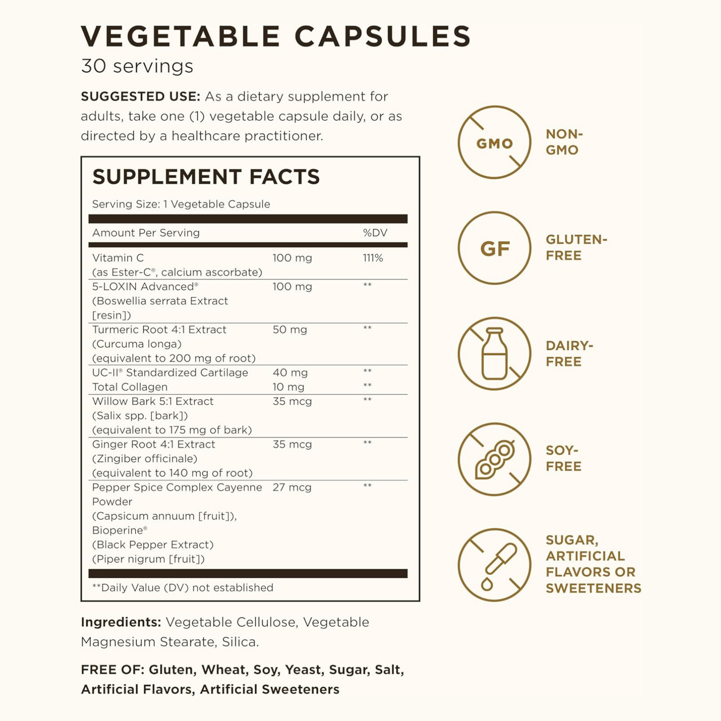 Solgar No. 7, 30 Vegetable Capsules - Joint Support & Comfort - Increased Mobility & Flexibility - Supplement for Men & Women - With Ester-C Vitamin C - Gluten Free, Non GMO, Dairy Free - 30 Servings