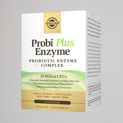 Solgar Probi Plus Enzyme Complex, 30 Capsules - 20 Billion CFU Probiotic Plus Enzymes - Once Daily - Clinically-Studied to Alleviate Occasional Gas & Bloating - Non-GMO & Dairy Free, 30 Servings