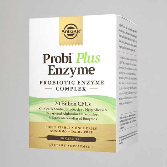 Solgar Probi Plus Enzyme Complex, 30 Capsules - 20 Billion CFU Probiotic Plus Enzymes - Once Daily - Clinically-Studied to Alleviate Occasional Gas & Bloating - Non-GMO & Dairy Free, 30 Servings