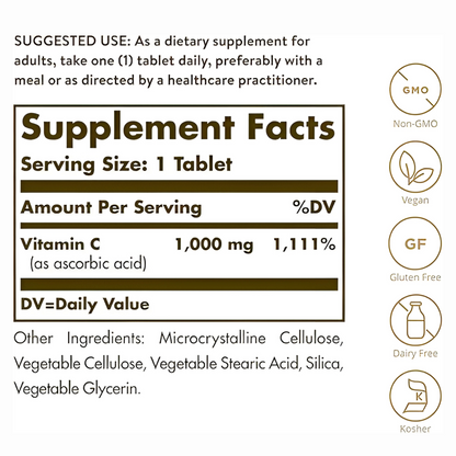 Solgar Vitamin C 1000 mg, 90 Tablets - Antioxidant & Immune Support