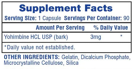 Hi Tech Pharma, Yohimbine HCl, 3 mg, 90 capsules
