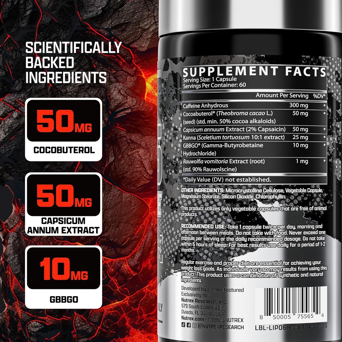Nutrex Research Lipo-6 Hardcore Supplement, Supports Metabolism & Energy, Dietary Capsules – 60 Capsules
