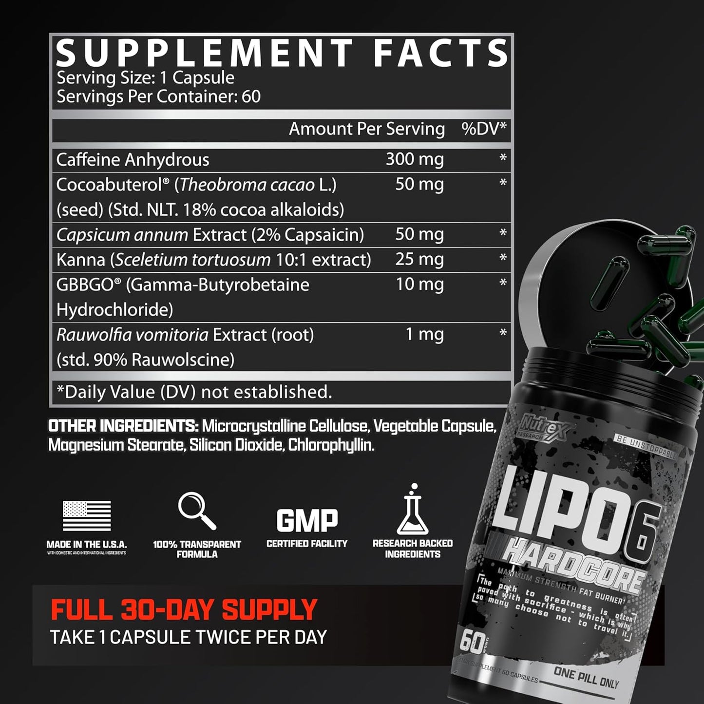 Nutrex Research Lipo-6 Hardcore Supplement, Supports Metabolism & Energy, Dietary Capsules – 60 Capsules