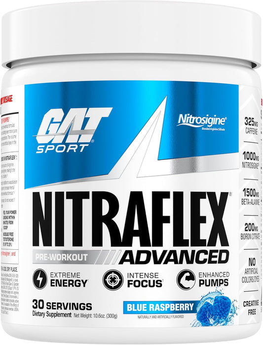 GAT SPORT Nitraflex Advanced Pre-Workout , (Blue Raspberry, 30 Servings)