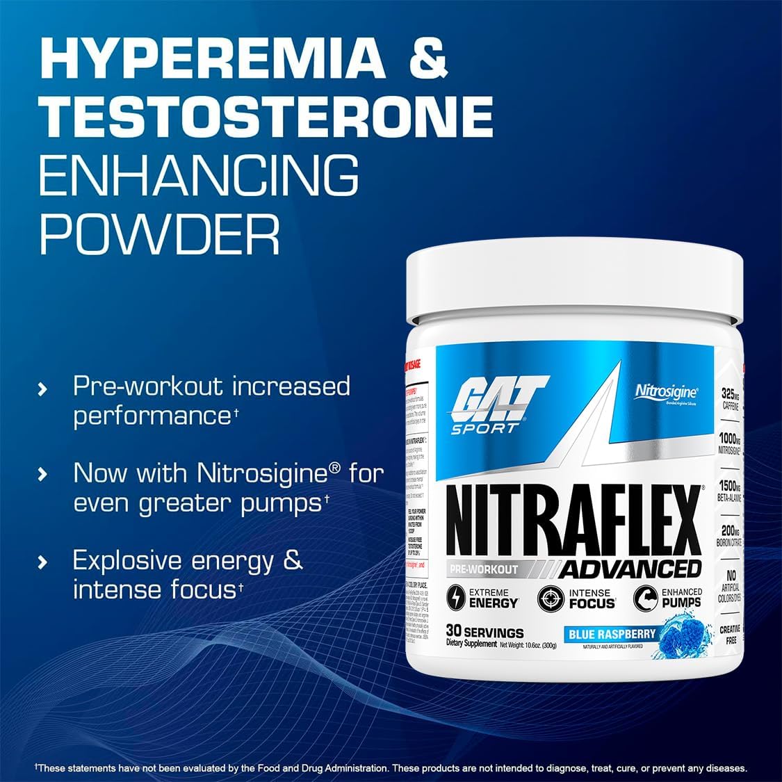 GAT SPORT Nitraflex Advanced Pre-Workout , (Blue Raspberry, 30 Servings)