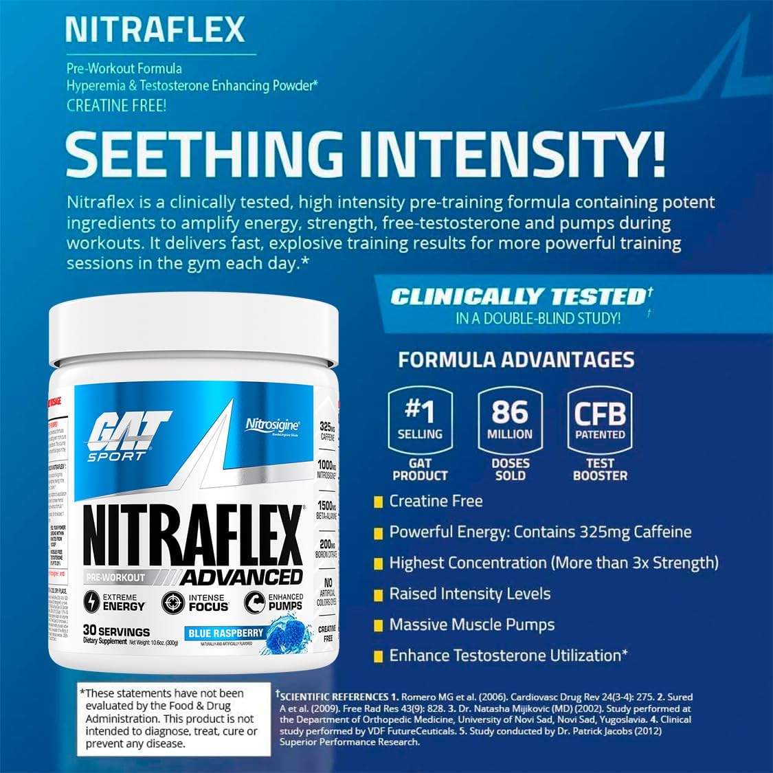 GAT SPORT Nitraflex Advanced Pre-Workout , (Blue Raspberry, 30 Servings)