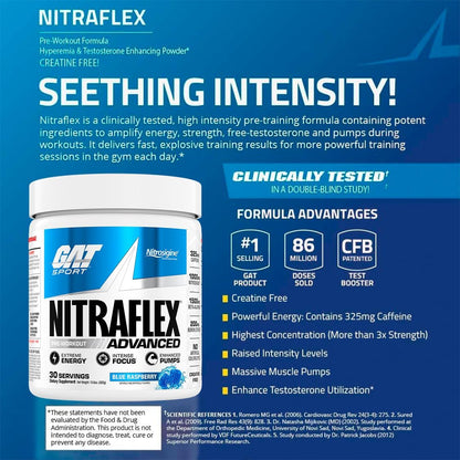 GAT SPORT Nitraflex Advanced Pre-Workout , (Blue Raspberry, 30 Servings)