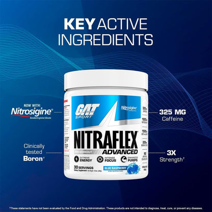GAT SPORT Nitraflex Advanced Pre-Workout , (Blue Raspberry, 30 Servings)