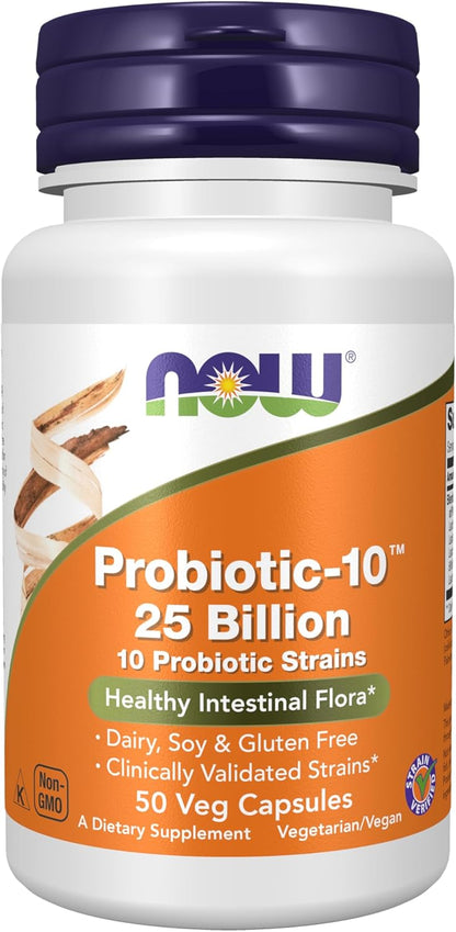 NOW Foods Supplements, Probiotic-10™, 25 Billion, with 10 Probiotic Strains-, 50 Veg Capsules
