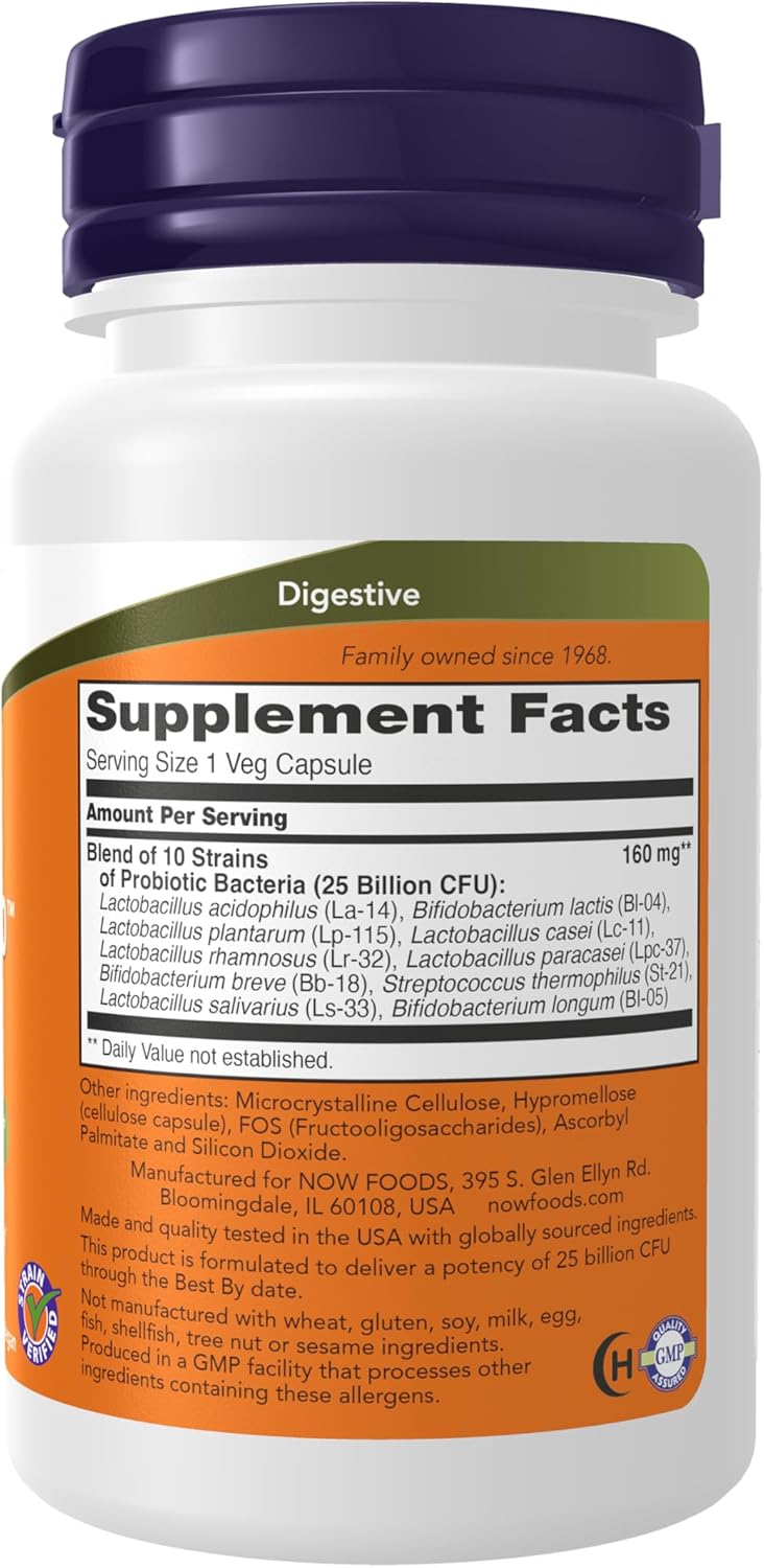 NOW Foods Supplements, Probiotic-10™, 25 Billion, with 10 Probiotic Strains-, 50 Veg Capsules